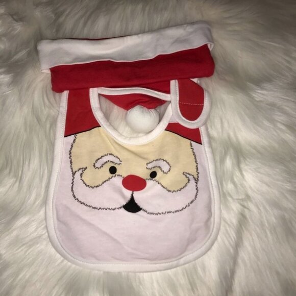 ✨✨5/$10✨✨ Merry Brite Santa's Face Baby Hat & Bib set New never worn - Picture 9 of 10
